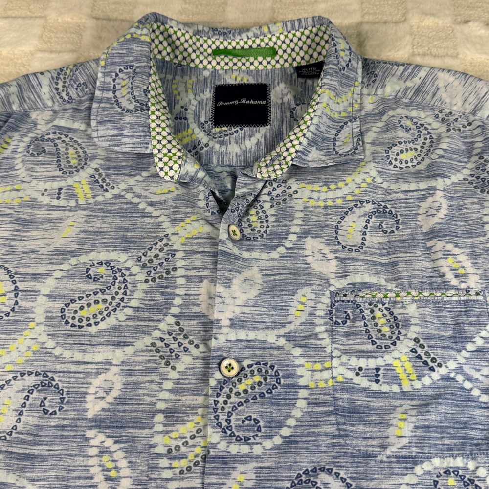 Tommy Bahama Silk Blend Blue Paisley Camp Shirt Short Sleeve Mens XL‎ - Picture 5 of 13